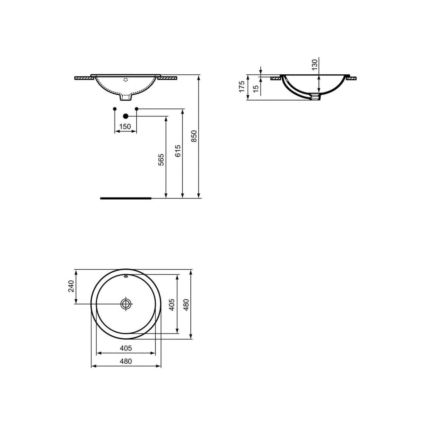 Umywalka Wpuszczana W Blat 48x48 Biały E505301 Ideal Standard