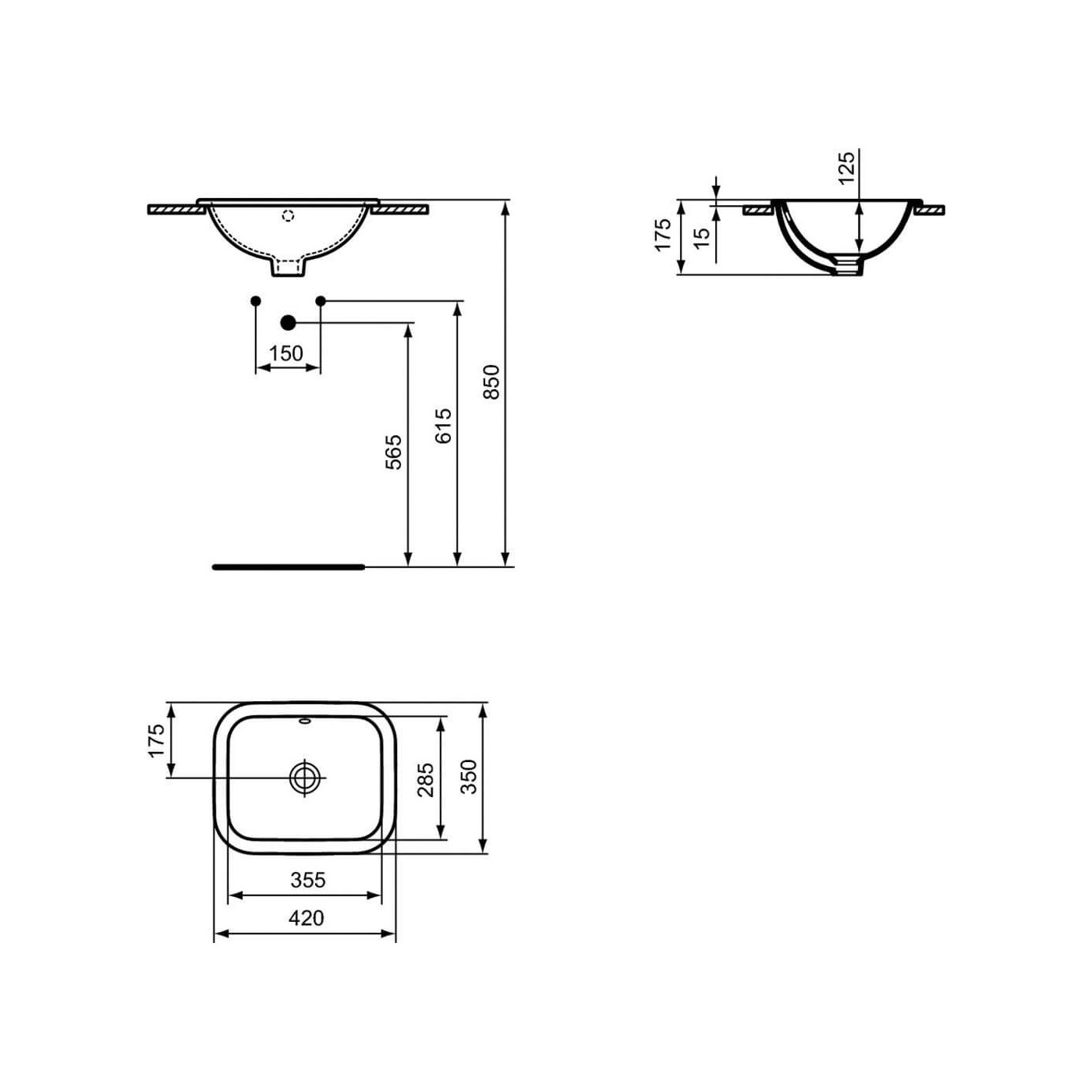 Umywalka Wpuszczana W Blat 42x35 Biały E505501 Ideal Standard
