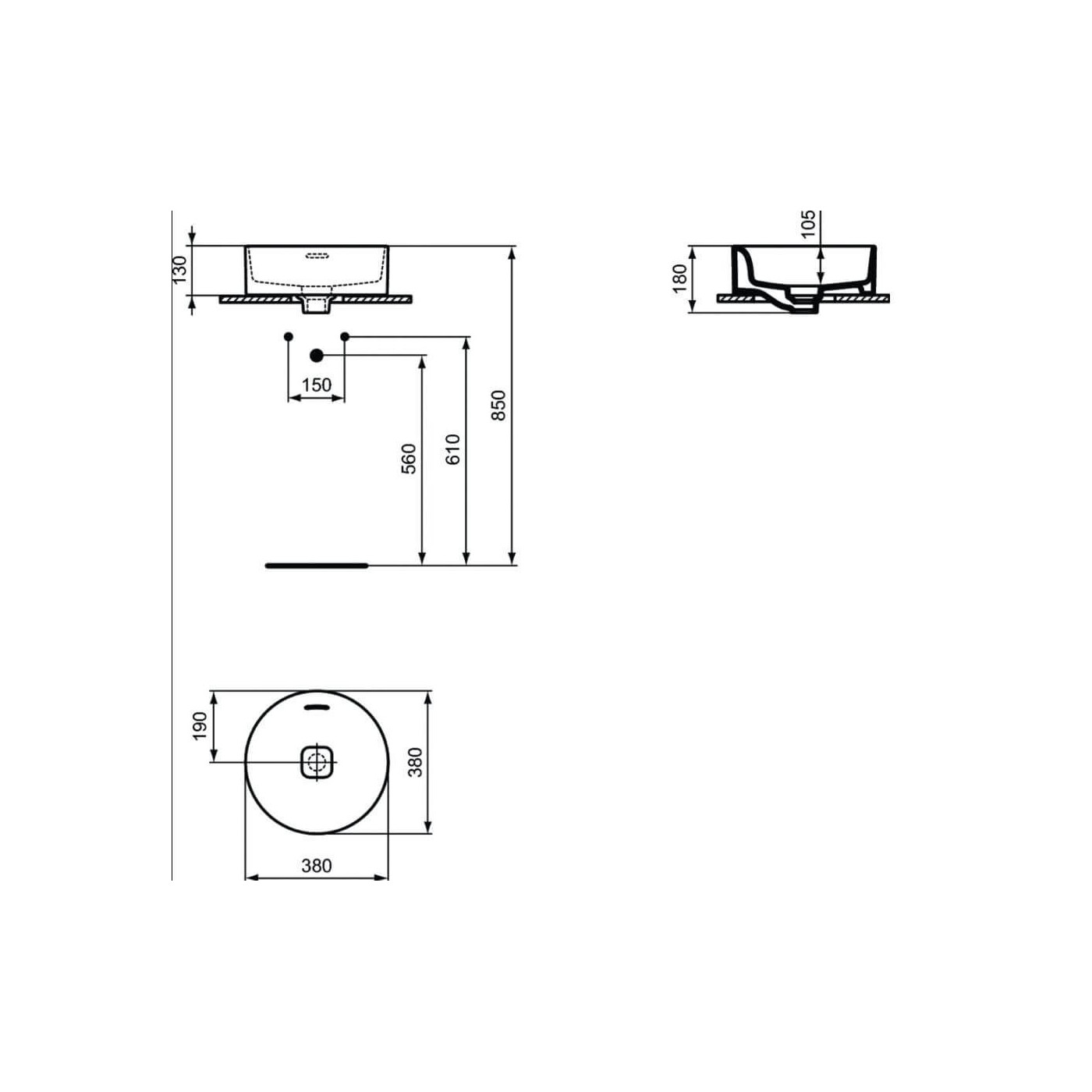 Umywalka Nablatowa Strada II 38x38 Biały T292901 Ideal Standard