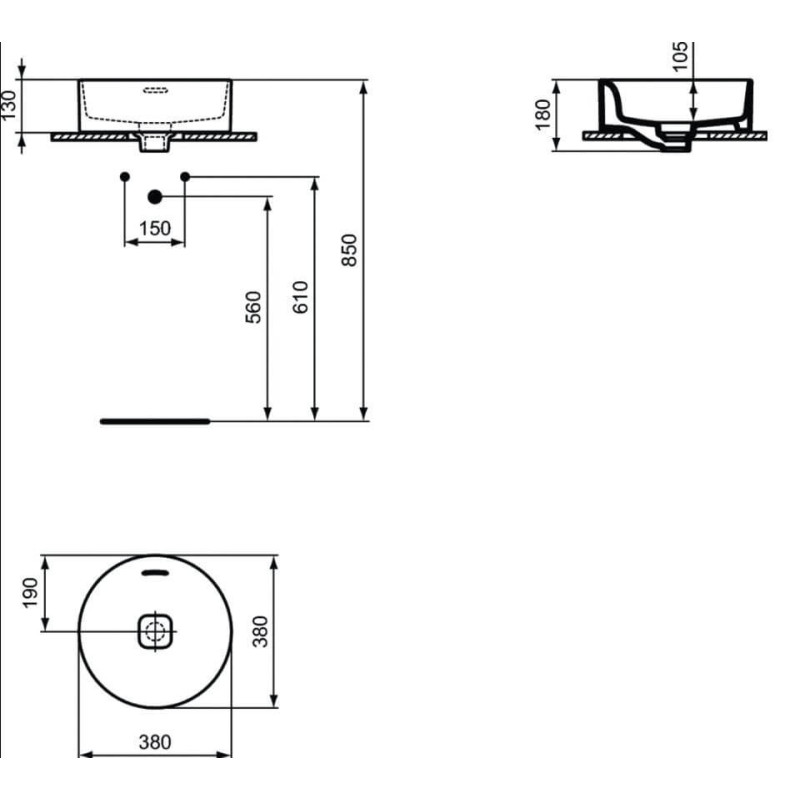 Umywalka Nablatowa Strada II 38x38 Biały T292901 Ideal Standard