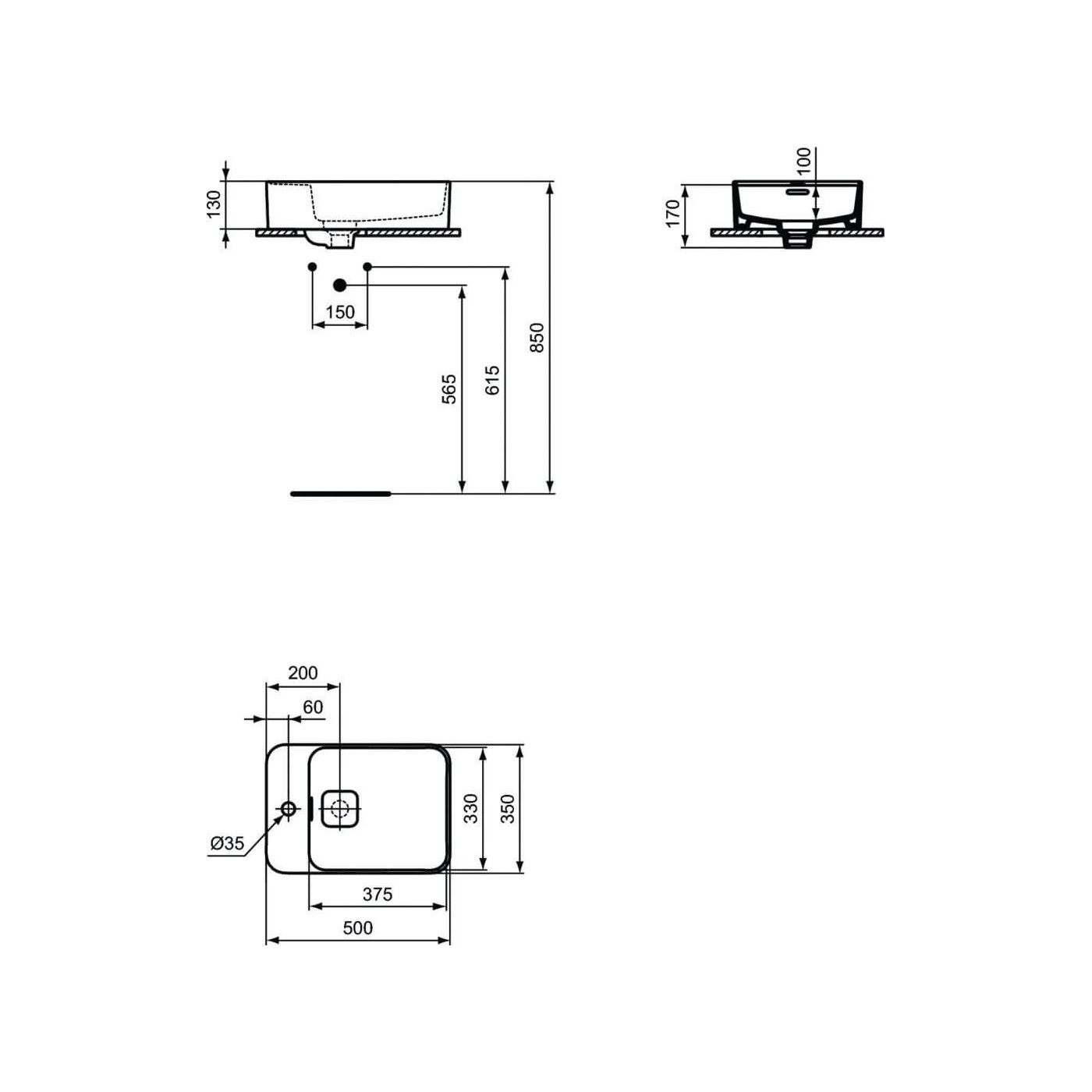 Umywalka Nablatowa Strada II 50x35 Biały T296401 Ideal Standard
