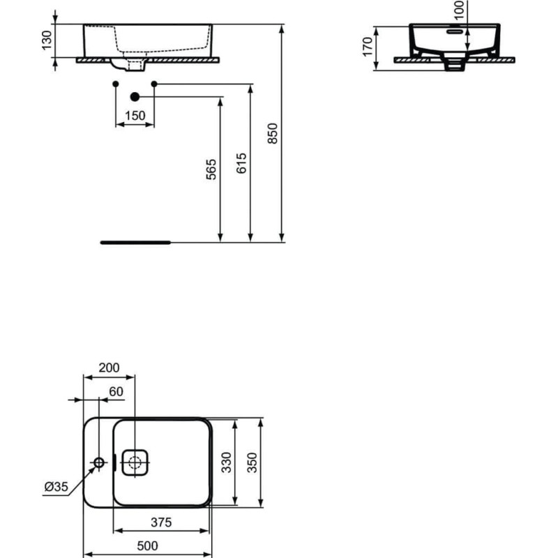 Umywalka Nablatowa Strada II 50x35 Biały T296401 Ideal Standard