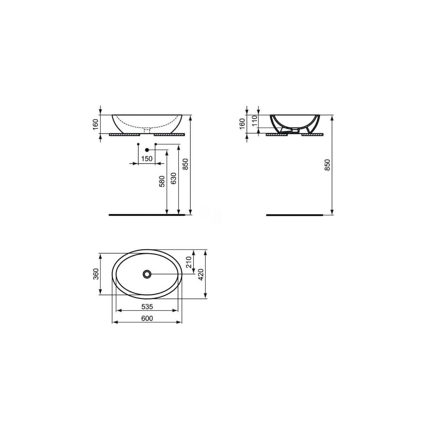 Umywalka Nablatowa Strada 60x42 Czarny Mat K0784V3 Ideal Standard