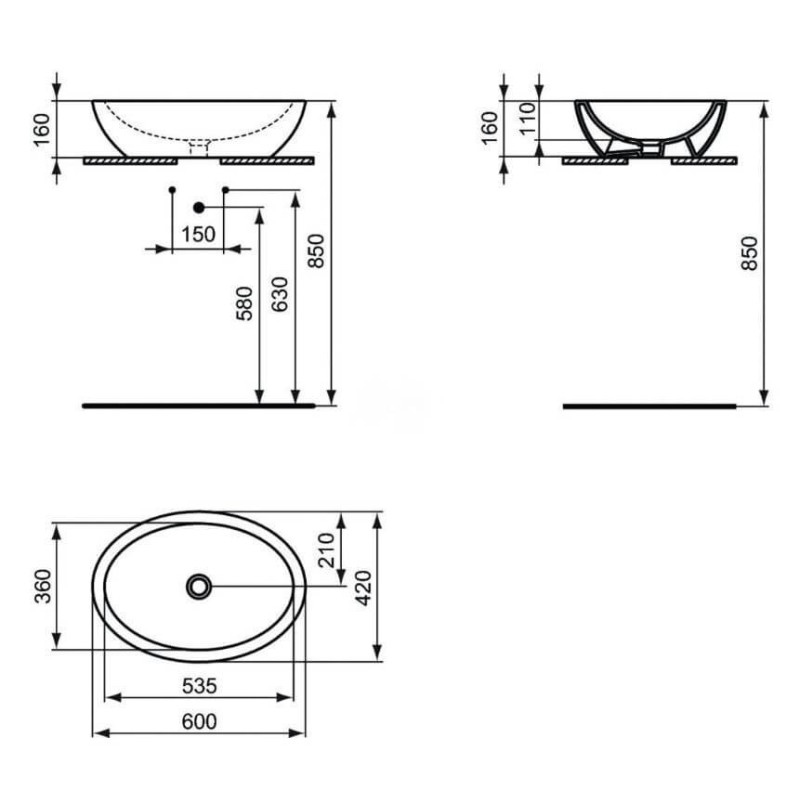 Umywalka Nablatowa Strada 60x42 Czarny Mat K0784V3 Ideal Standard