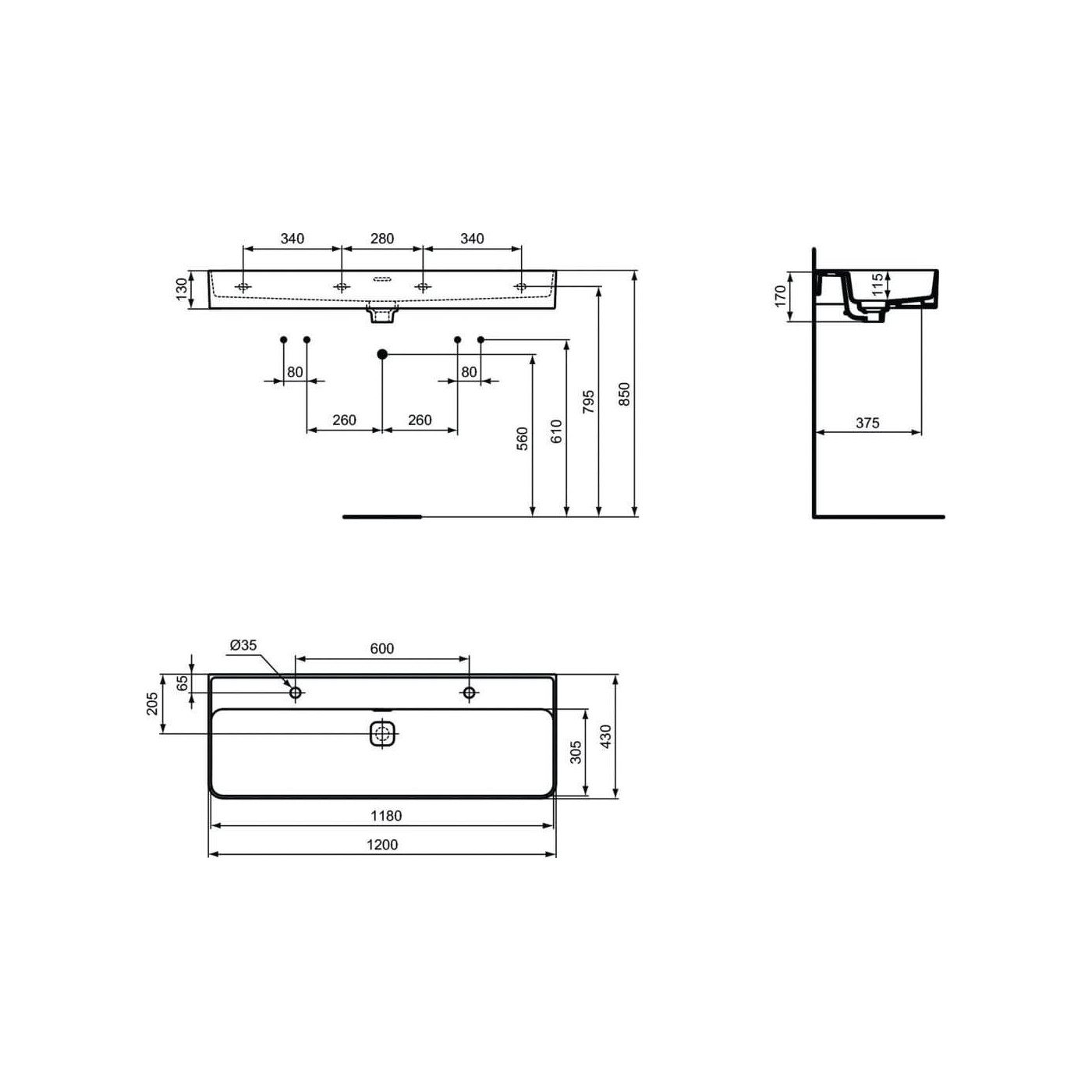 Umywalka Meblowa Strada II 120x43 Biały T359501 Ideal Standard