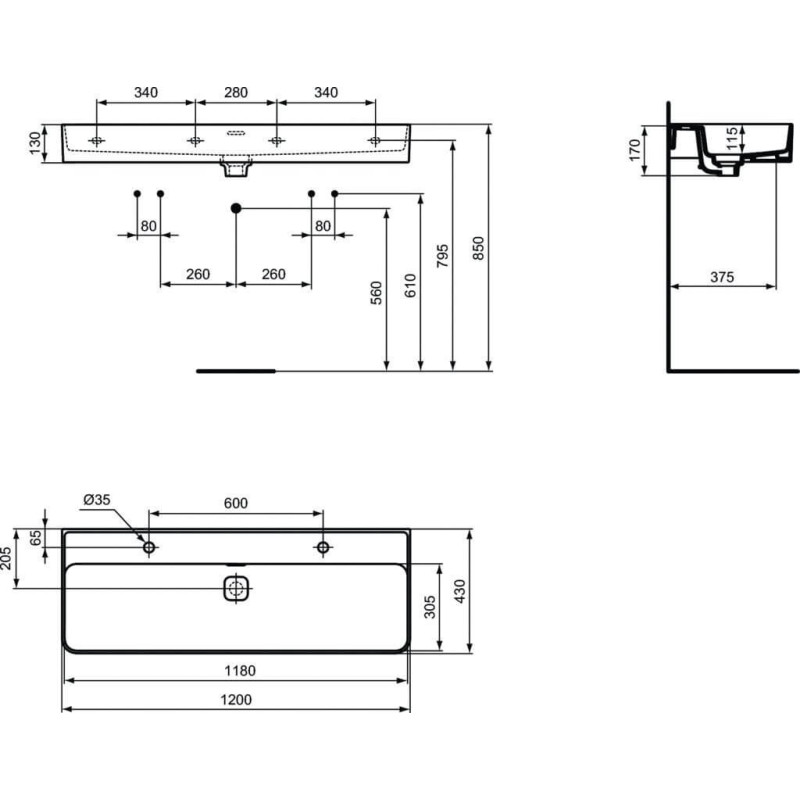 Umywalka Meblowa Strada II 120x43 Biały T359501 Ideal Standard