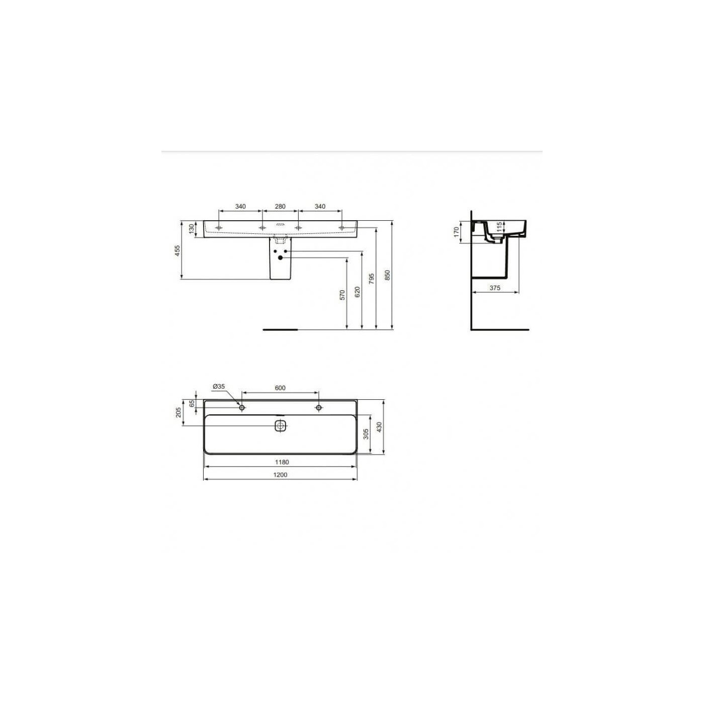 Umywalka Ścienna Strada II 120x43 Biały T364801 Ideal Standard