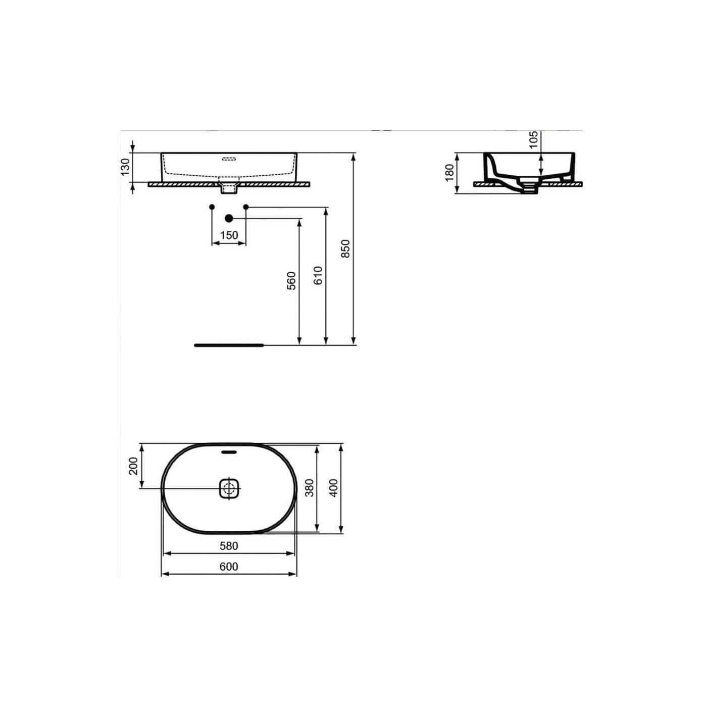 Umywalka Nablatowa Strada II 60x40 Biały T360401 Ideal Standard