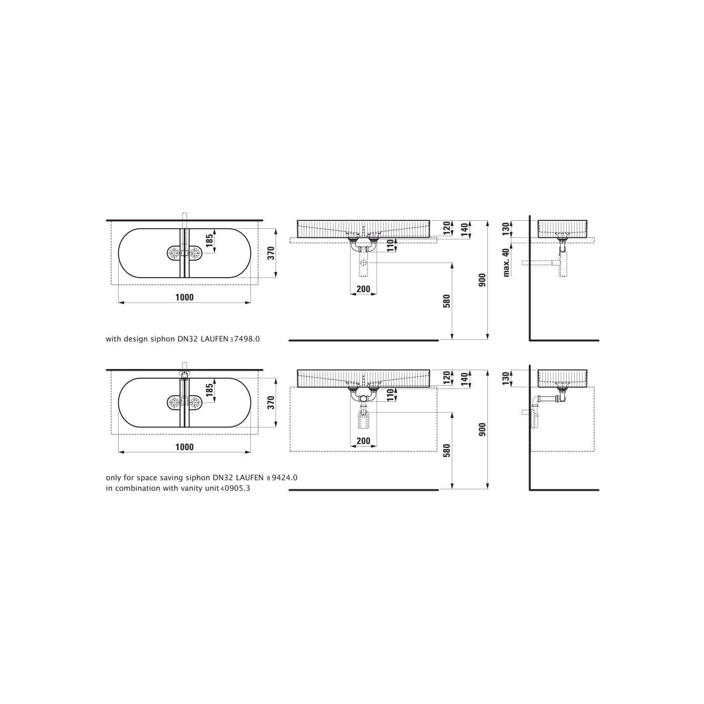 Umywalka Nablatowa Sonar 100x37 H8123490001121 Laufen