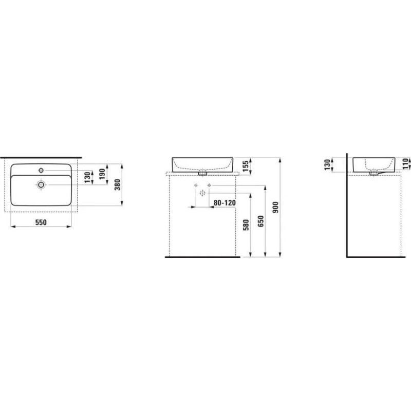 Umywalka Nablatowa Prostokątna Z Półką Na Baterię 550x380 mm Savoy Biały H8169450001111 Laufen