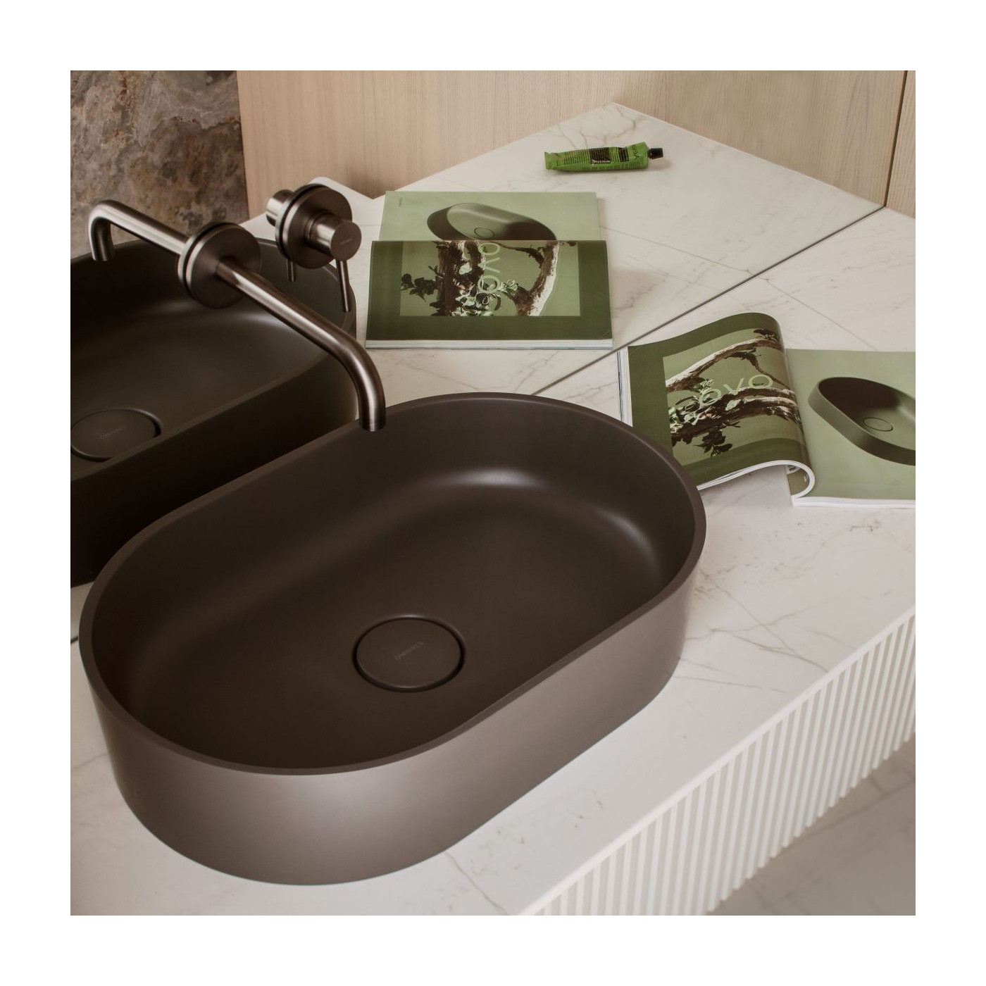 Umywalka Nablatowa Ovo Ash Grey Mat 55x36 OVOUNAG Omnires