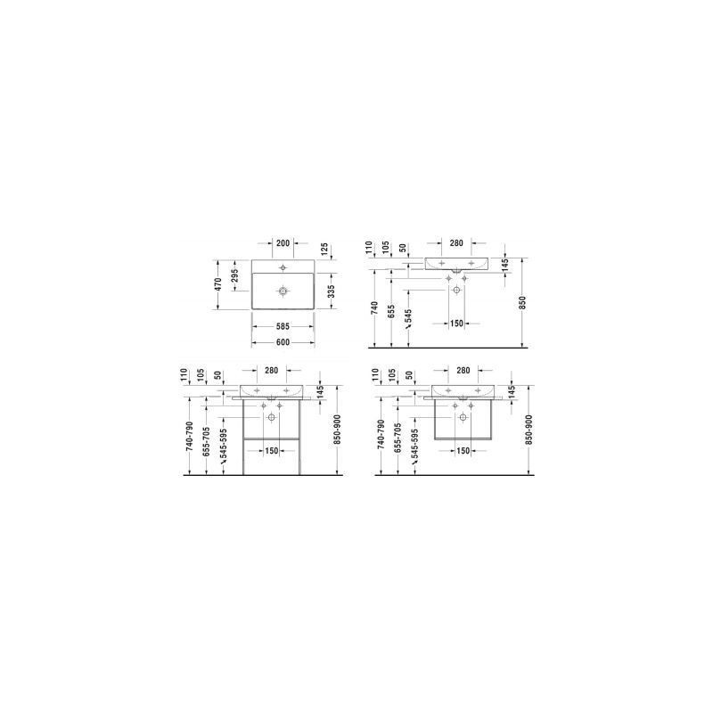 Umywalka DuraSquare 60x47 cm Nablatowa Prostokąt 2353600041 Duravit