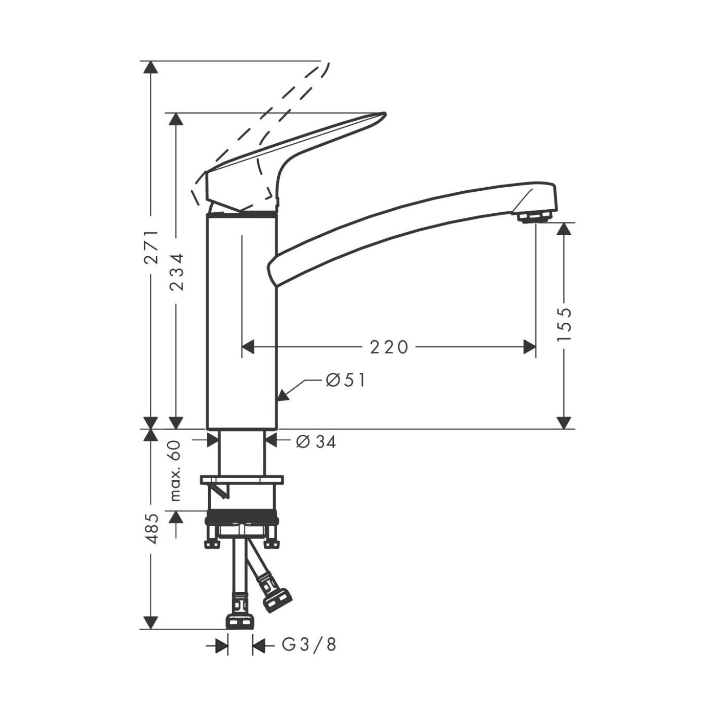 Jednouchwytowa Bateria Kuchenna Logis Chrom 71832000 Hansgrohe