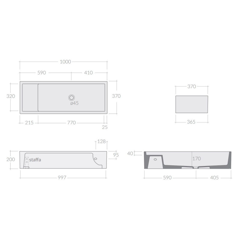 Umywalka Nablatowa Next Narrow 100x37 Nero Mat 7505NEMT Galassia