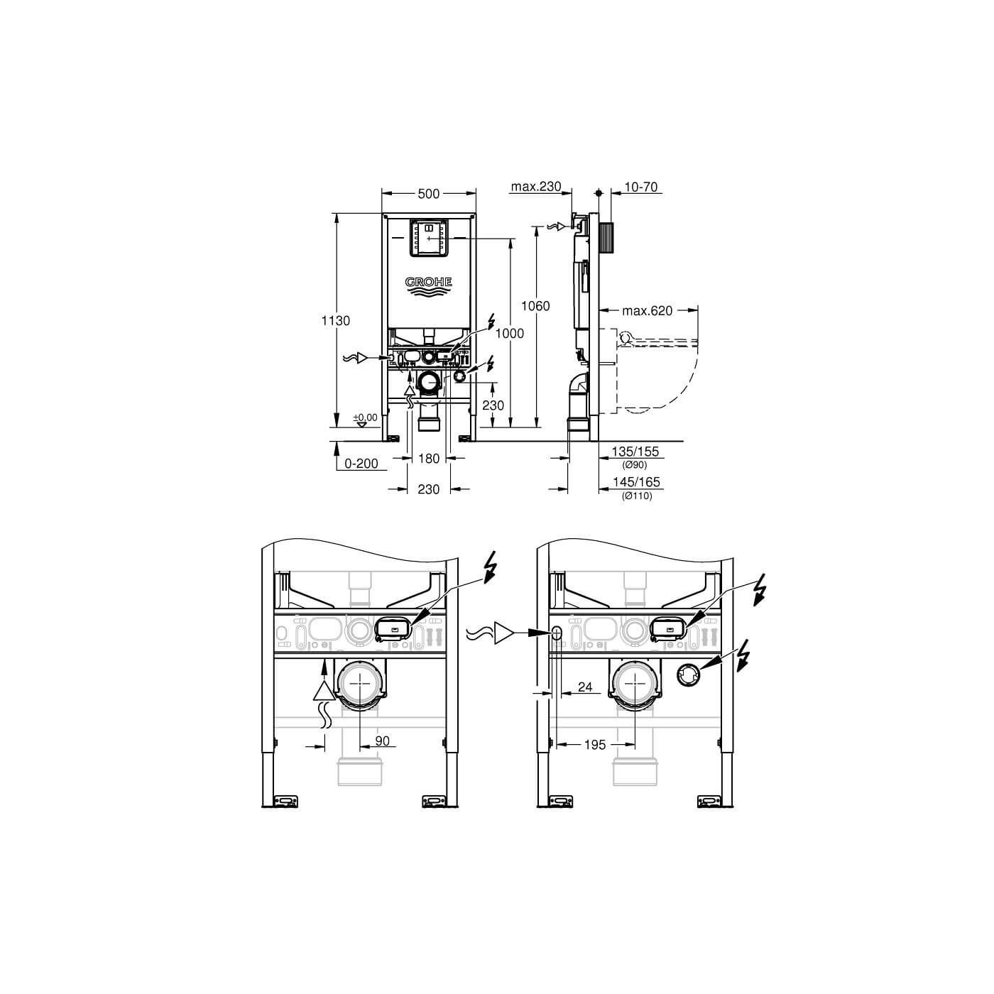 Zestaw Toaleta Myjąca Sensia Pro 36508SH0 + Stelaż Rapid SLX 39598000 + Zestaw Do Spłukiwania Automatycznego 46944001 Grohe
