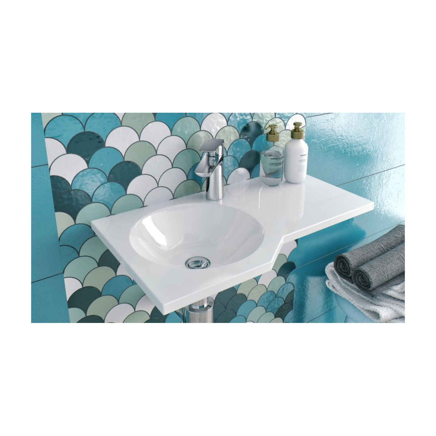 Umywalka Wisząca Solid Surface 60x34 cm Lewa Z Otworem Na Baterię Be Spot Biały Połysk CEEX.2301.600.WH Excellent