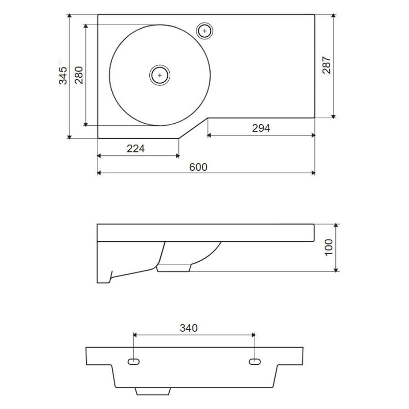 Umywalka Wisząca Solid Surface 60x34 cm Lewa Z Otworem Na Baterię Be Spot Biały Połysk CEEX.2301.600.WH Excellent