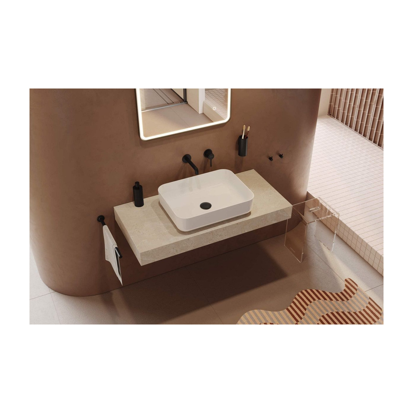 Umywalka Nablatowa 50x38 cm Prostokątna Cori 2.0 Biały Połysk CEEX.6901.500.WH Excellent