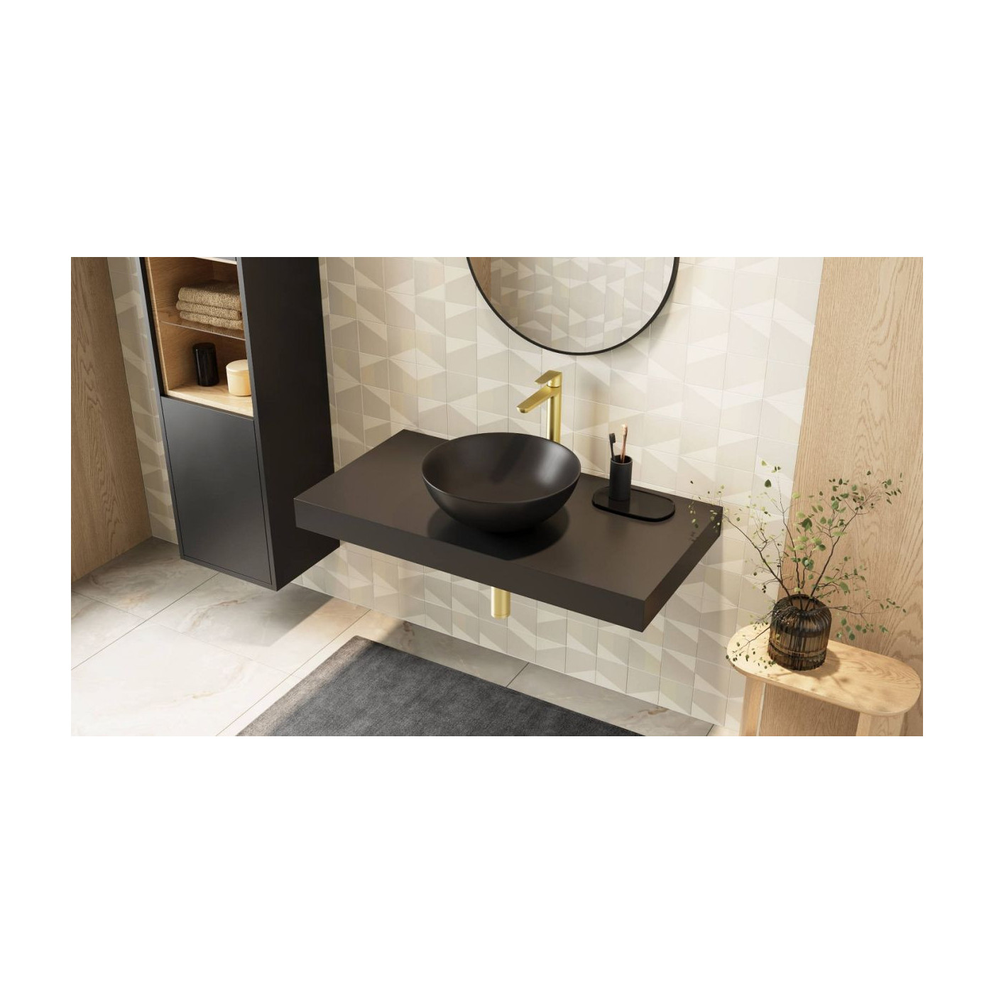 Umywalka Nablatowa 40 cm Okrągła Luqa Czarny Mat CEAC.6401.400.BLM Excellent