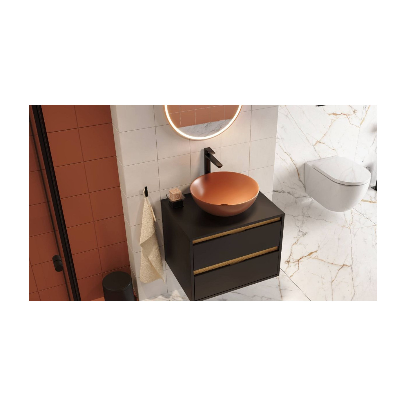 Umywalka Nablatowa 40 cm Okrągła Luqa Terracotta Mat CEAC.6401.400.TEM Excellent