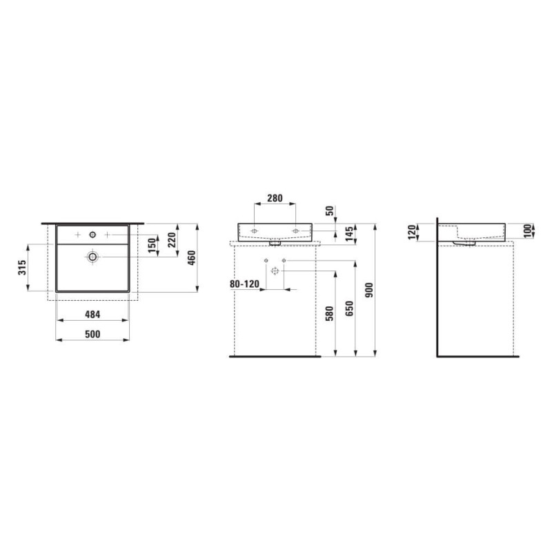 Umywalka Ścienna 500x460 mm Z Powłoką LCC Kartell Biały H8163324001041 Laufen