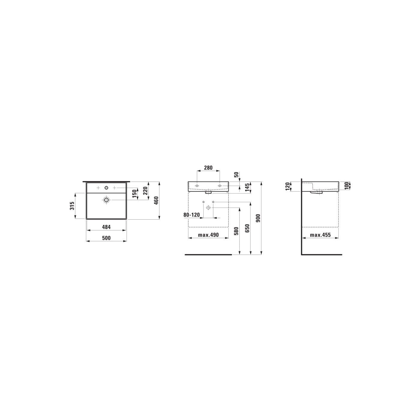 Umywalka Ścienna 500x460 mm Z Powłoką LCC Kartell Biały H8103324001041 Laufen