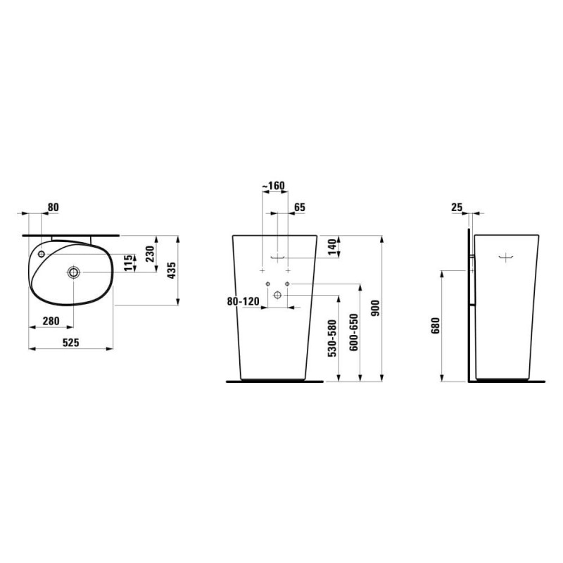 Monolityczna Umywalka Przyścienna 525x435x900 mm Z 1 Otworem Na Baterię Palomba Biały H8118040001041 Laufen