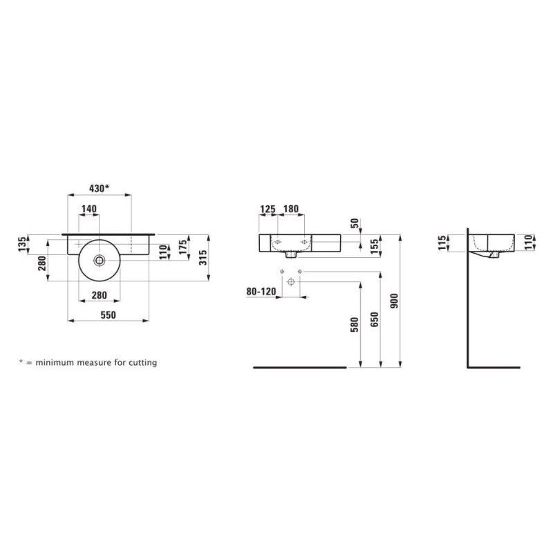 Umywalka Ścienna 550x315 mm Z Otworem Na Baterię Po Lewej Stronie Val Biały H8152830001051 Laufen