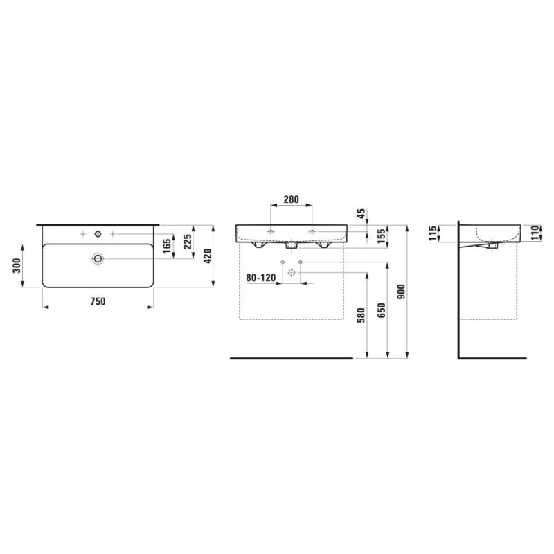 Umywalka Ścienna 750x420 mm Val Biały H8102850001041 Laufen