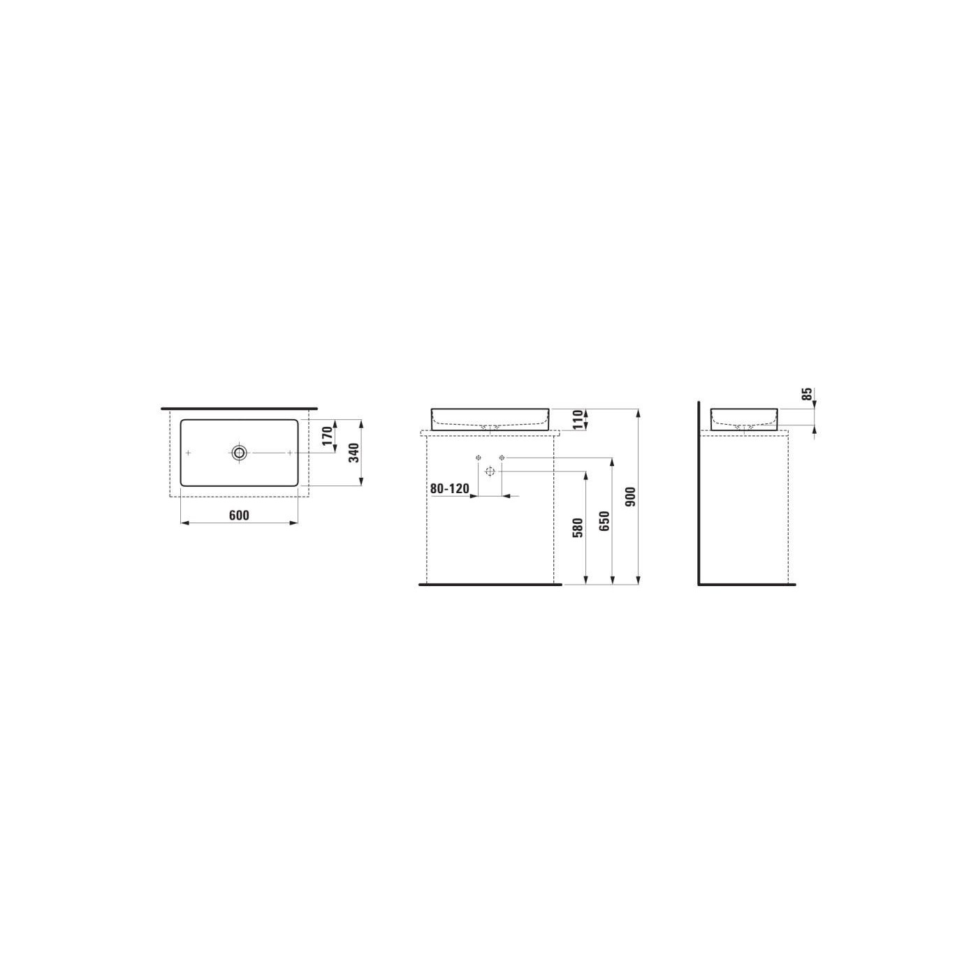 Umywalka Nablatowa 600x340 mm Z Powłoką LCC Living Square Biały H8114344001121 Laufen