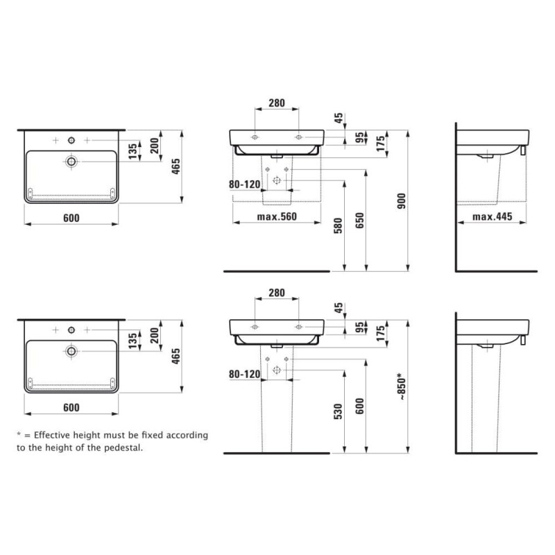 Umywalka Ścienna 600x465 mm Pro S Biały H8109630001041 Laufen
