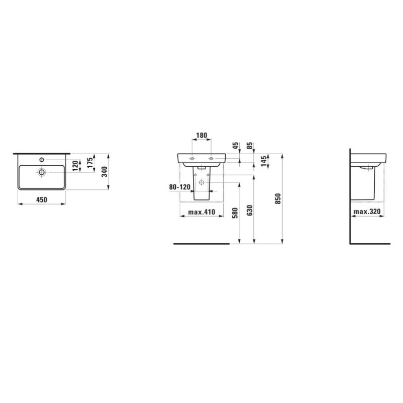 Umywalka Ścienna 450x340 mm Pro S Biały H8159610001041 Laufen