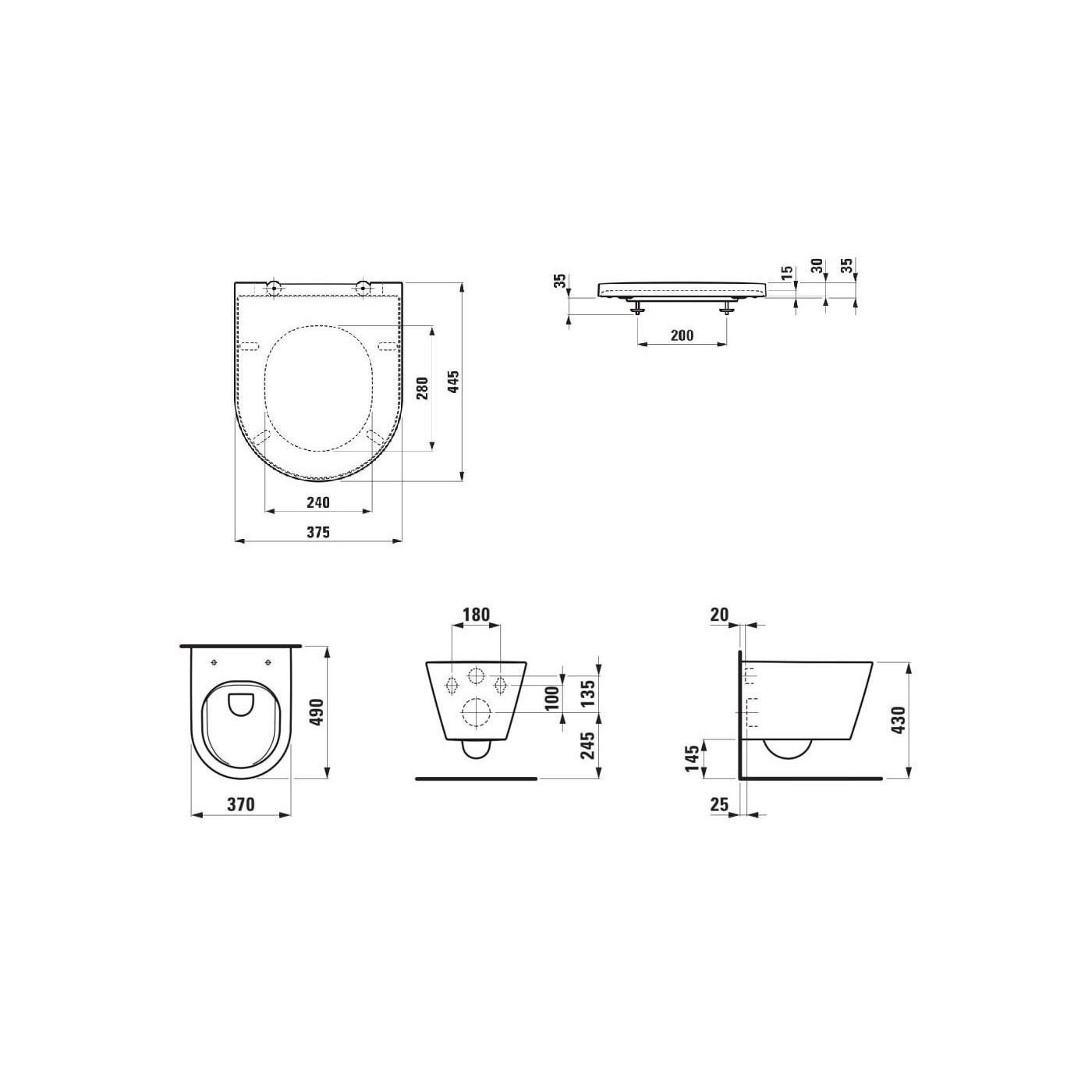 Zestaw 3w1 Miska WC Podwieszana Rimless Compacto 490x370 mm + Deska WC Wolnoopadająca + Mata Kartell Biały H8663330000001 Laufen
