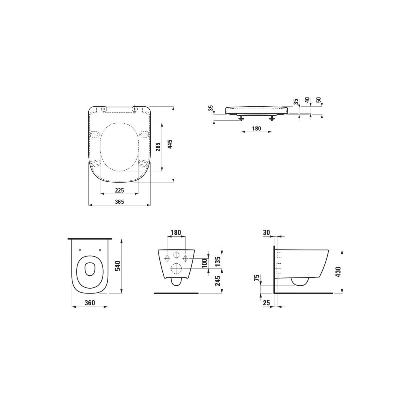 Zestaw 3w1 Miska WC Podwieszana Silent Flush 540x360 mm + Deska WC Wolnoopadająca + Mata Meda Biały H8661100000001 Laufen