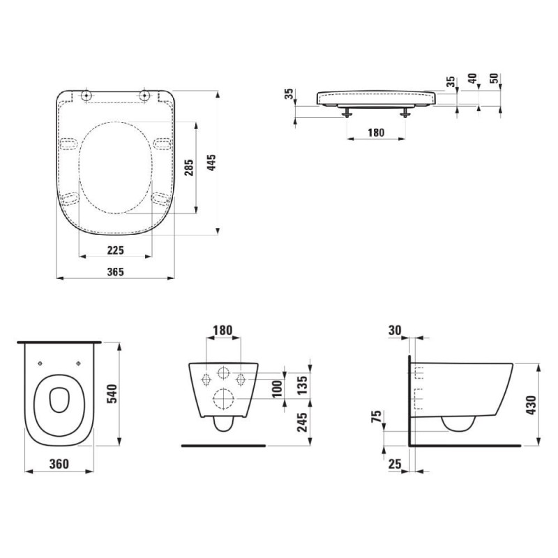 Zestaw 3w1 Miska WC Podwieszana Silent Flush 540x360 mm + Deska WC Wolnoopadająca + Mata Meda Biały H8661100000001 Laufen