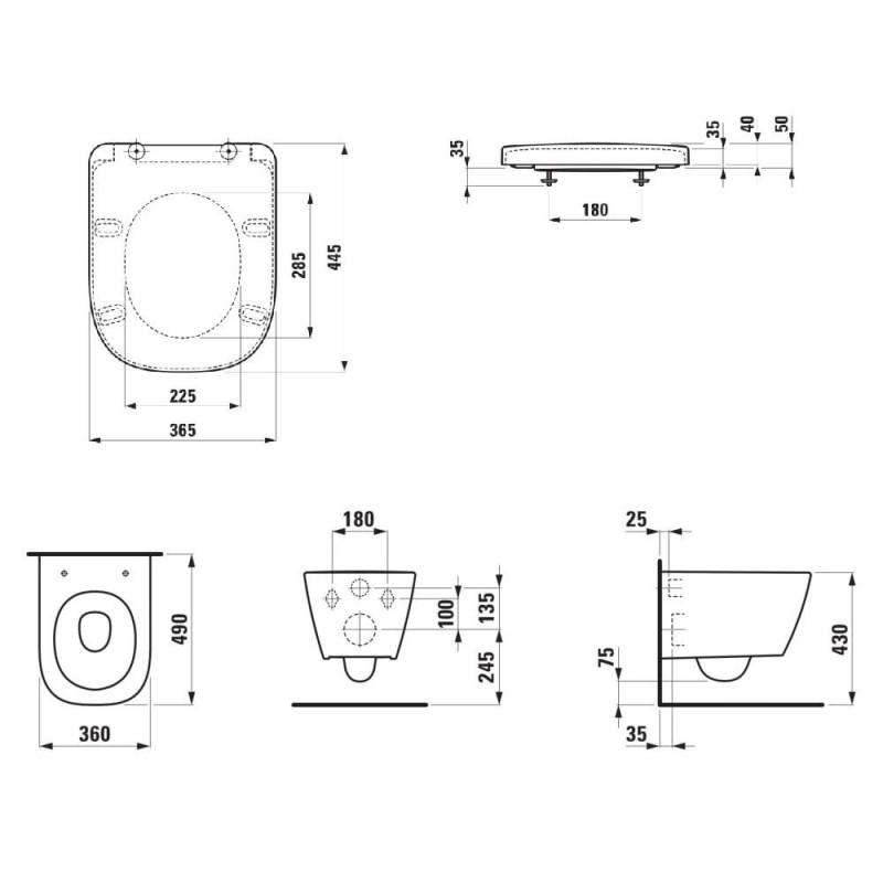 Zestaw 3w1 Miska WC Podwieszana Silent Flush Compacto 490x360 mm + Deska Wolnoopadająca + Mata Meda Biały H8661130000001 Laufen