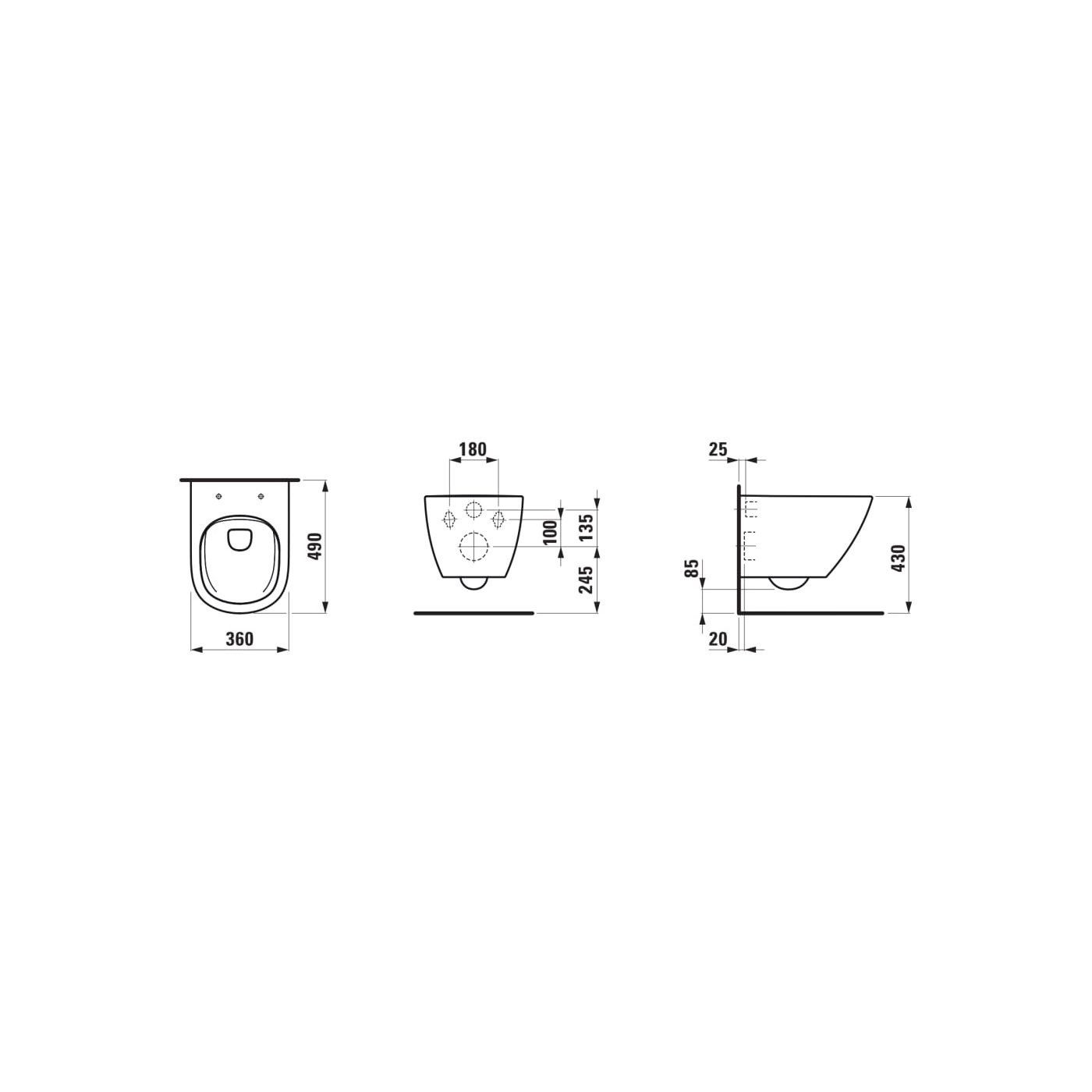 Miska WC Podwieszana Advanced Rimless Compacto Z Powłoką LCC 490x360 mm Lua Biały H8200834000001 Laufen