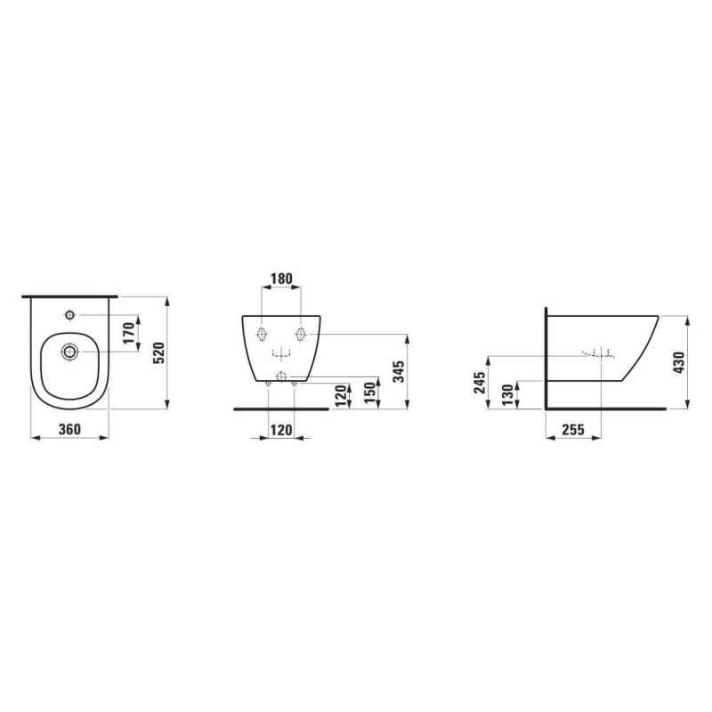 Bidet Podwieszany Advanced 520x360 mm Z Otworem Na Baterię Na Środku Z Otworem Przelewowym Lua Biały H8300810003021 Laufen