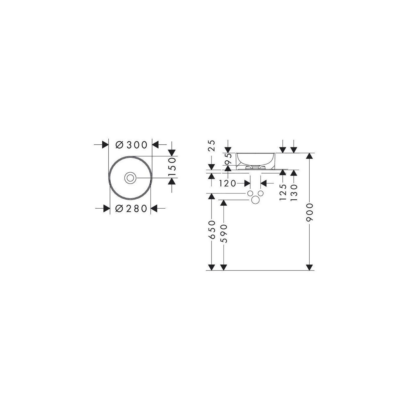 Umywalka Nablatowa 300 mm Bez Otworu Na Baterię Xuniva S 60163450 Hansgrohe