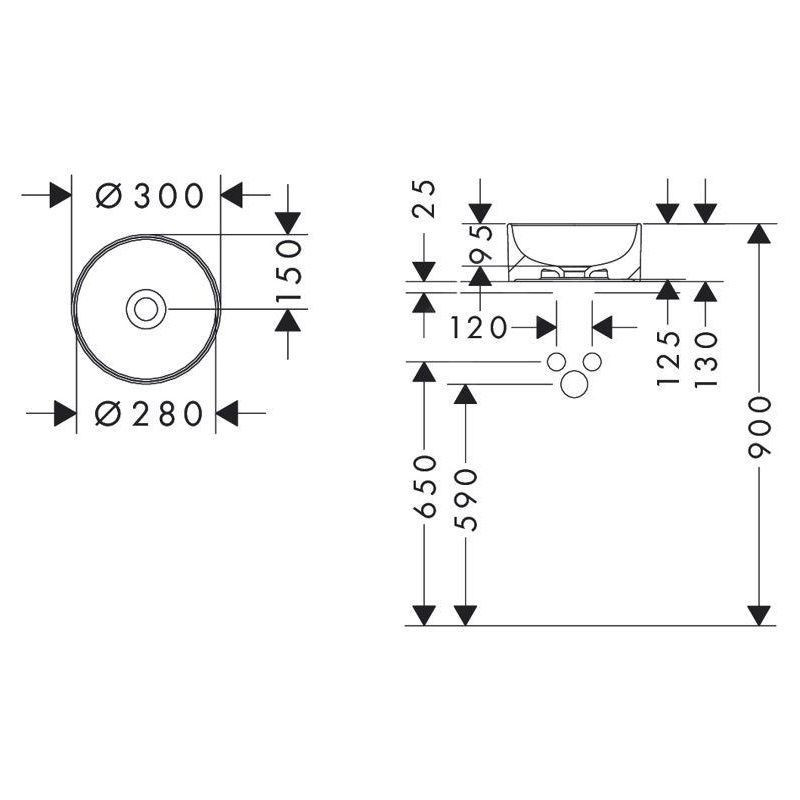 Umywalka Nablatowa 300 mm Bez Otworu Na Baterię Xuniva S 60163450 Hansgrohe