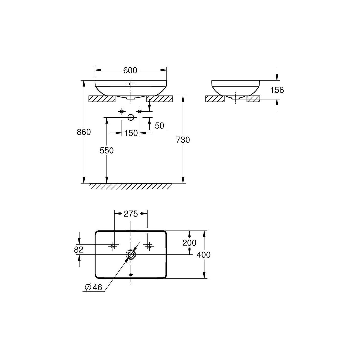 Umywalka Nablatowa 60x40cm Z Przelewem Euro 2.0 Biel Alpejska 102434SH00 Grohe