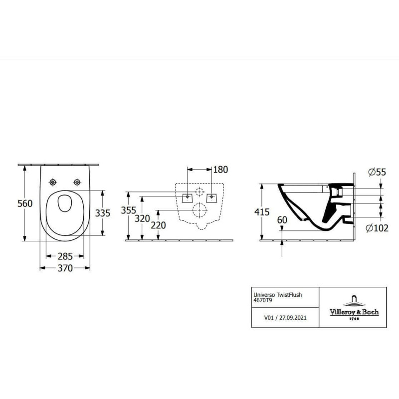 Miska WC Wisząca Universo TwistFlush 56x37 Z Deską Wolnopadającą Combi-Pack 4670T901 Villeroy&Boch