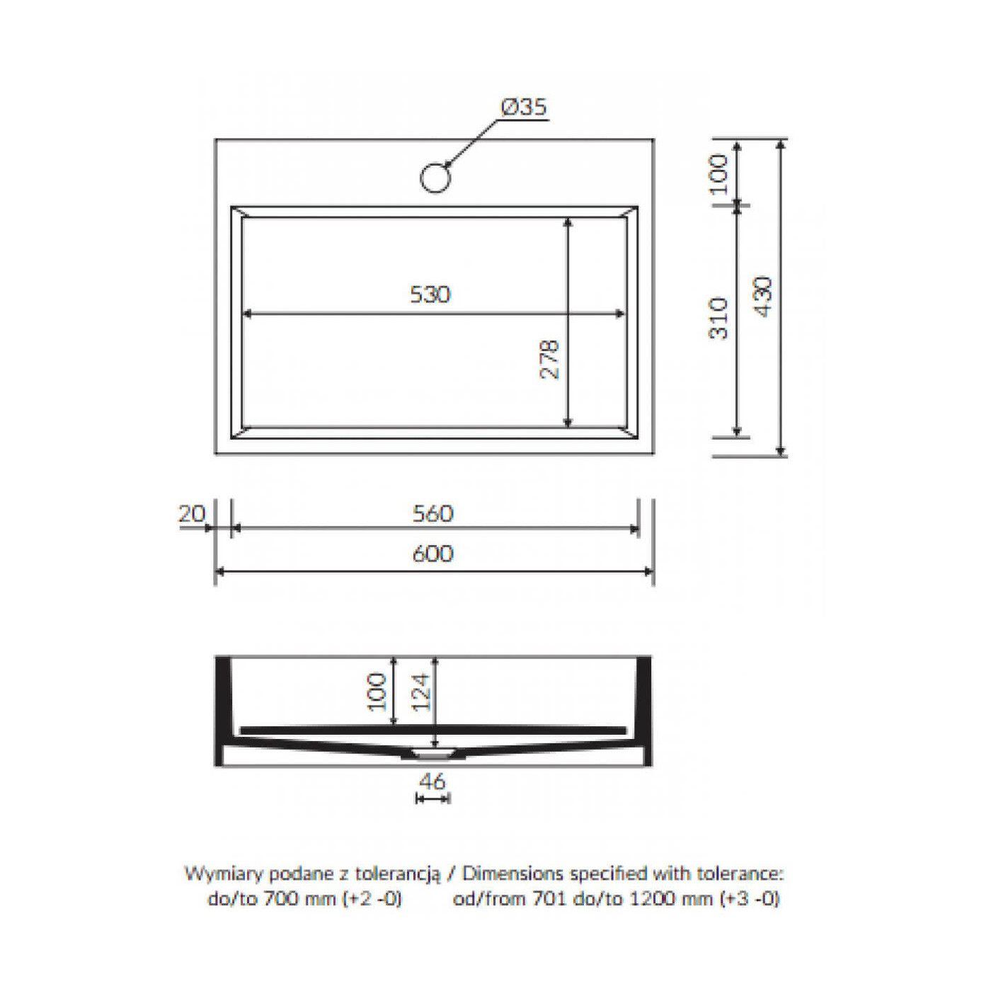 Umywalka Nablatowa Modico 60 cm 350060020010 Marmorin