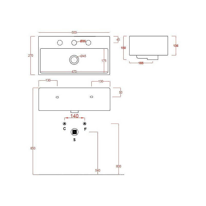 Umywalka Wisząca/Nablatowa Quadro 50x27 QUL0010100 Artceram