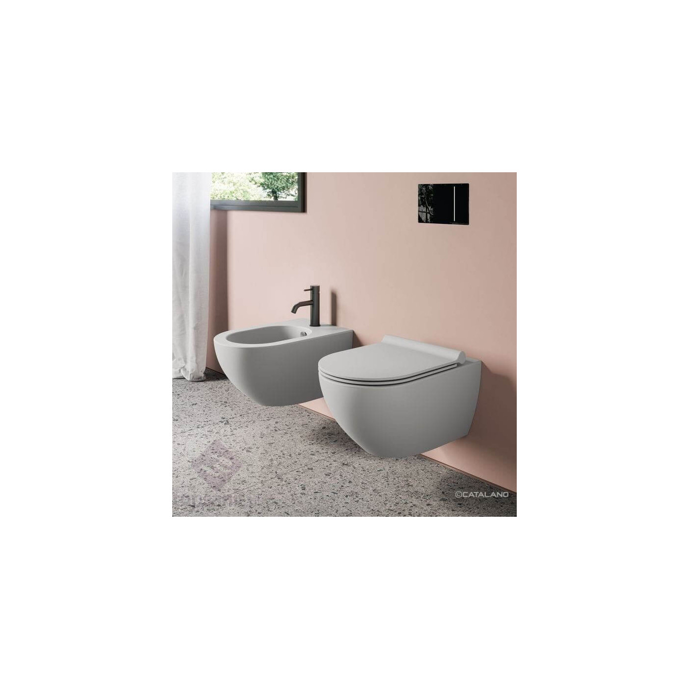 Miska Z Deską Wolnoopadającą Colori Szary Mat 54x35 1VSF54RCS+KFST00+5SCSTPCS Catalano