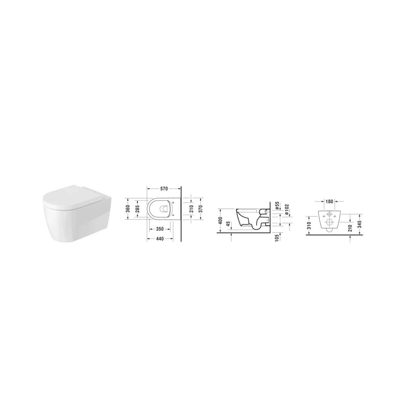 Miska WC Rimless Me By Starck 57x37 Z Deską Wolnoopadającą 2529090000+0020090000 Duravit
