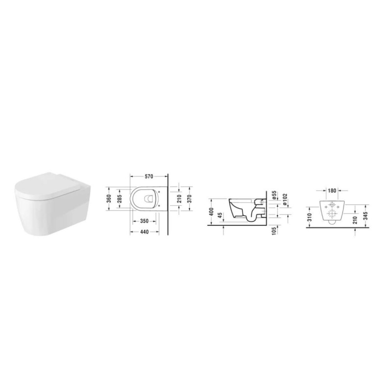 Miska WC Rimless Me By Starck 57x37 Z Deską Wolnoopadającą 2529090000+0020090000 Duravit