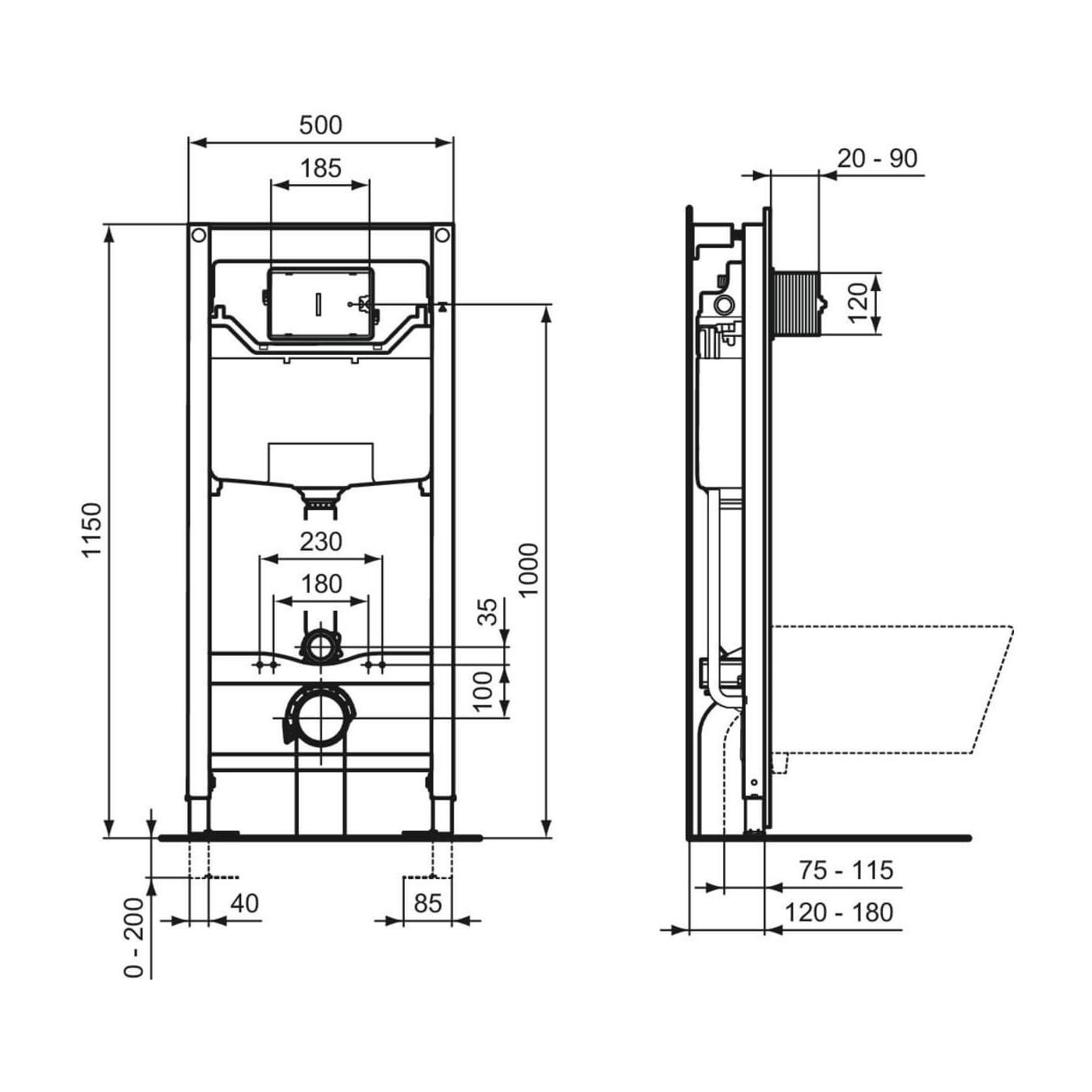 Stelaż Podtynkowy ProSys + Przycisk Magnetic Grey R020467 + R0459A5 Ideal Standard
