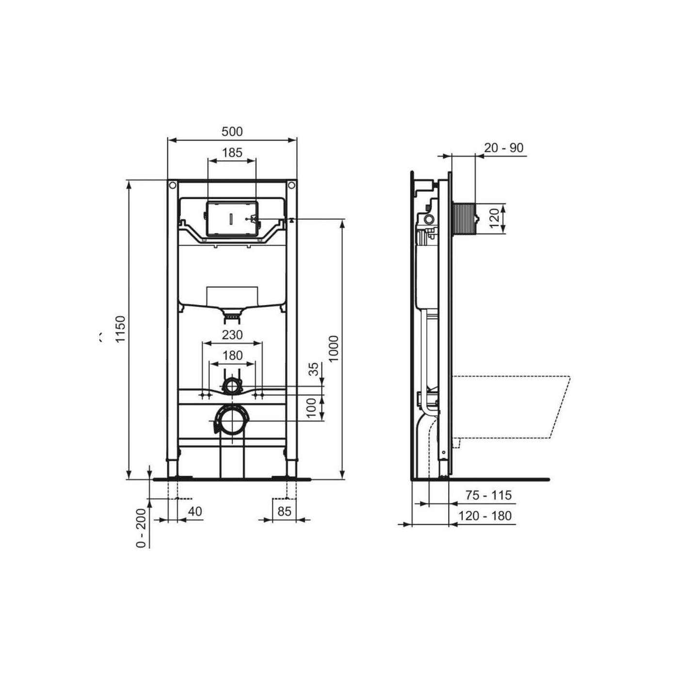 Stelaż Podtynkowy Prosys + Przycisk Chrom R020467 + R0123AA Ideal Standard