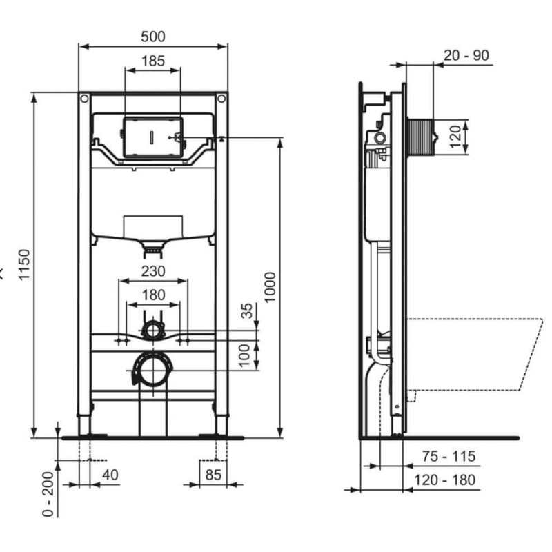 Stelaż Podtynkowy Prosys + Przycisk Biały R020467 + R0123AC Ideal Standard